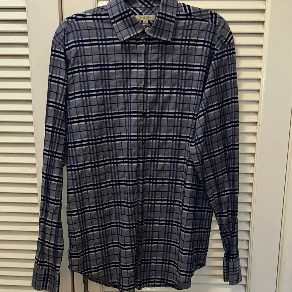 Burberry Novo Check in Midnight 🕛 Blue & Gray Plaid Button-Down Shirt